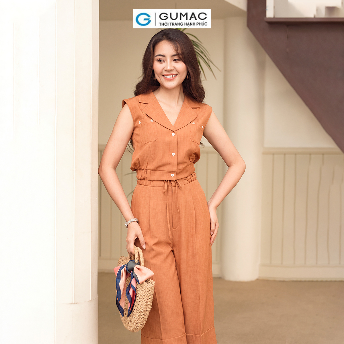 Set lẻ Áo lửng túi đắp thời trang GUMAC AD06004 - Quần culottes thắt nơ thời trang GUMAC QD06005