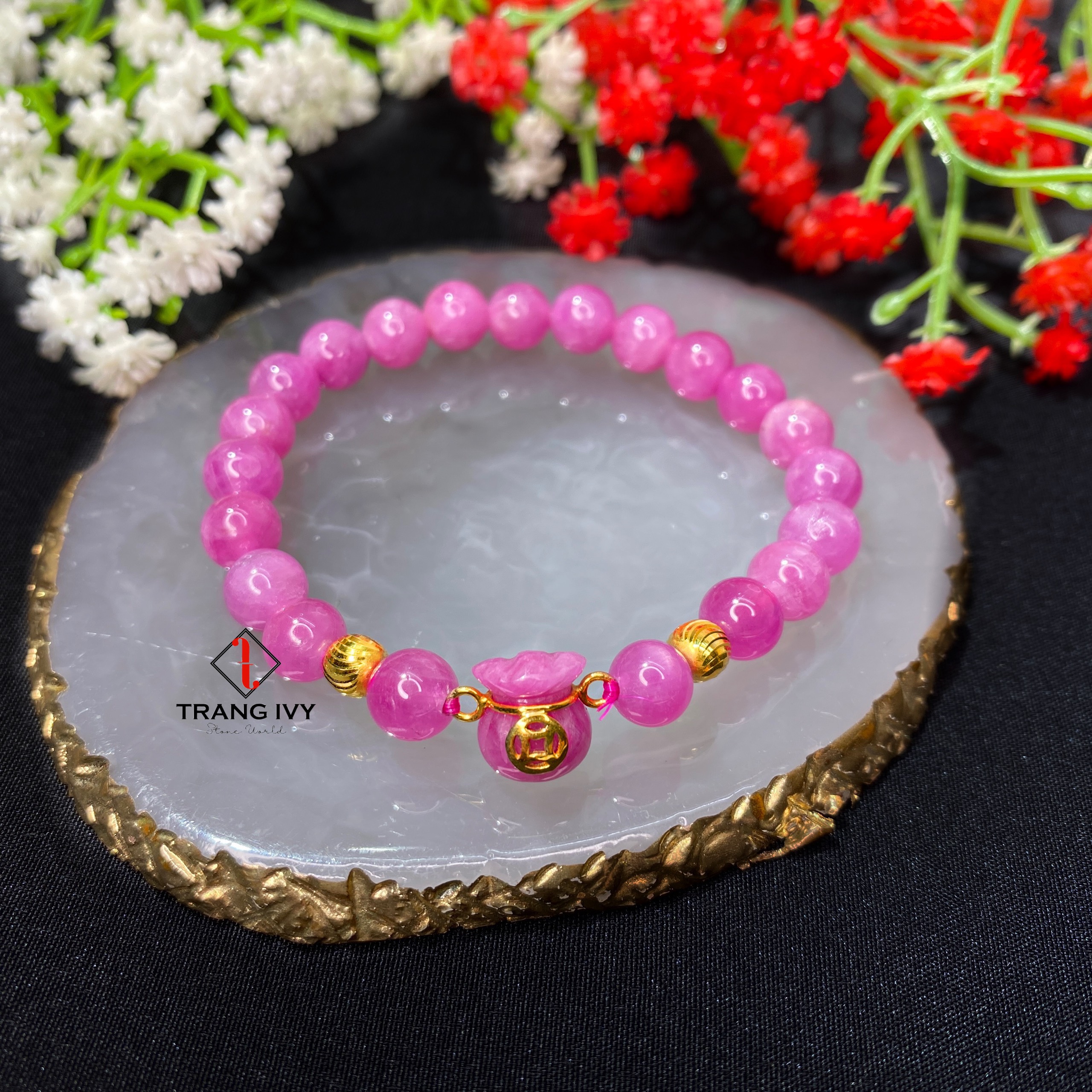 Vòng Đá Ruby Hồng Mix Túi Tiền