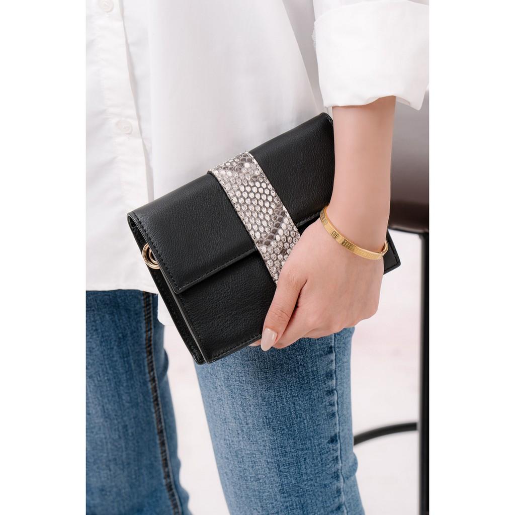Túi Xách Nữ Có Quai Đeo Da Bò Phối Da Trăn Cao Cấp Màu Đen WT Leather 050199102