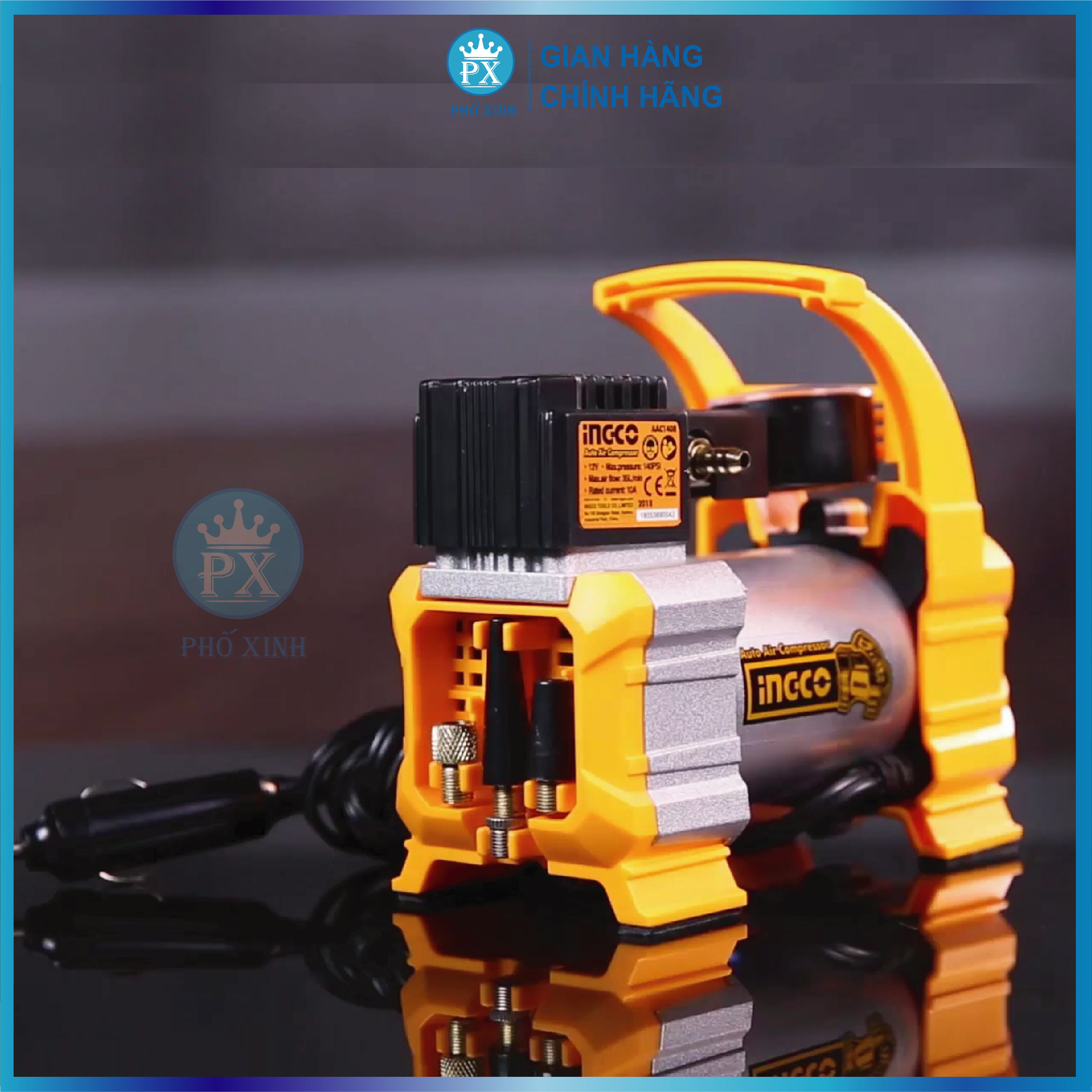 Máy kiểm tra hơi lốp xe INGCO Máy kiểm tra hơi lốp xe INGCO AAC1408 | máy bơm hơi lốp xe Kèm đèn Led, dây nguồn 3m