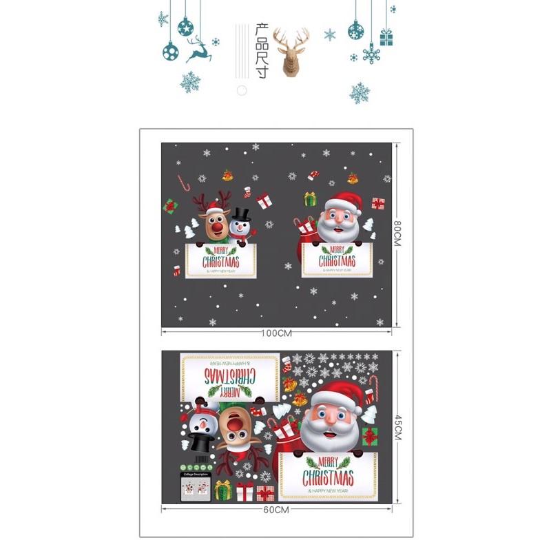 Decal trang trí Noel - Ông già và Tuần lộc cầm bảng đón lễ