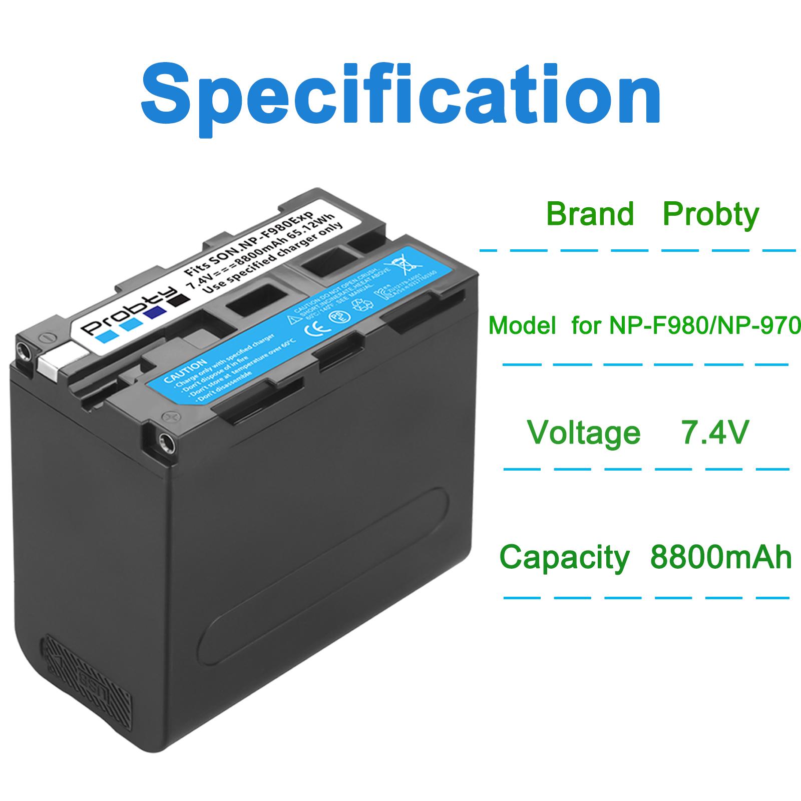 8800mAh Đầu Ra USB NP-F980 NP-F970 NP-F960 Pin Cổng UCB-C cho Sony PLM-100 CCD-TRV35 MVC-FD91 MC1500C Màu sắc: 1 Pin