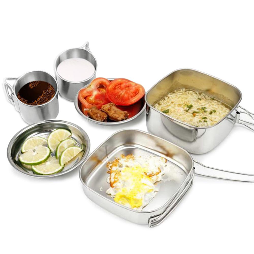 Bộ nồi, chảo nấu ăn cho 2-3 người để đi cắm trại, dã ngoại bằng thép không gỉ