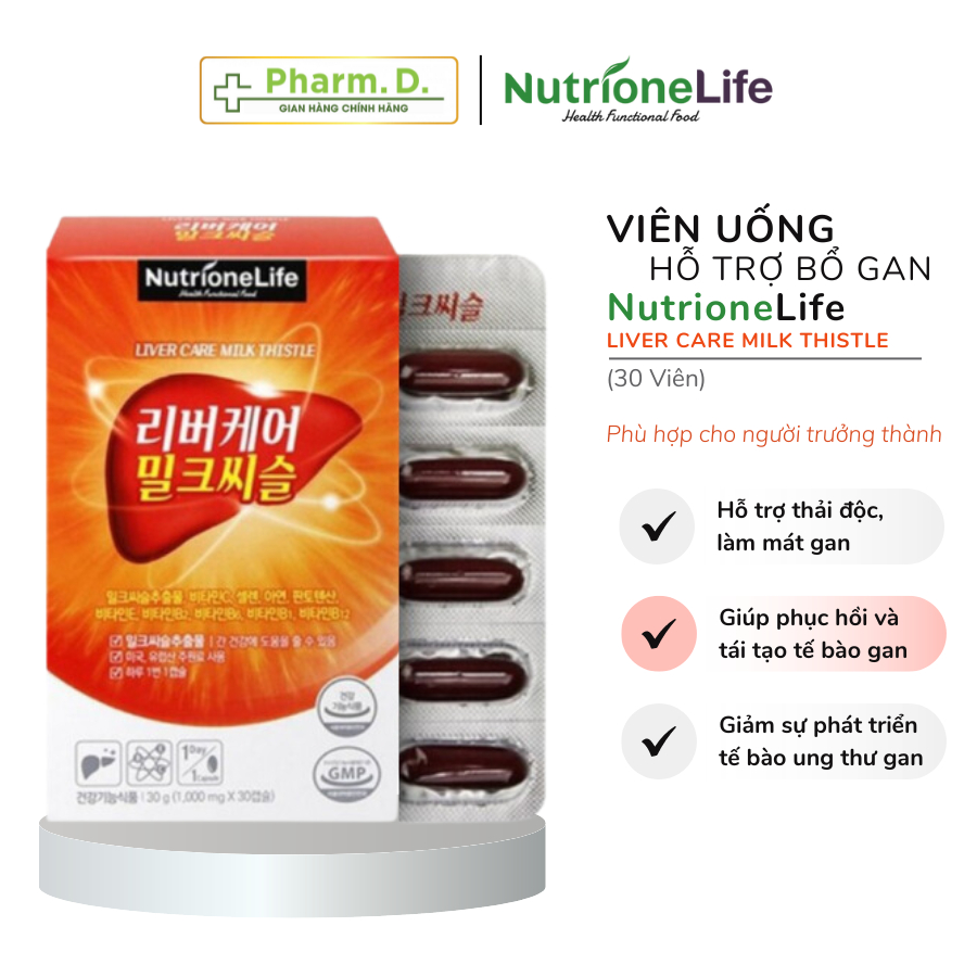 Viên Uống Bổ Gan Hỗ Trợ Giải Độc Gan Tăng Cường Chức Năng Gan NUTRIONELIFE Liver Care Milk Thistle (30 Viên)