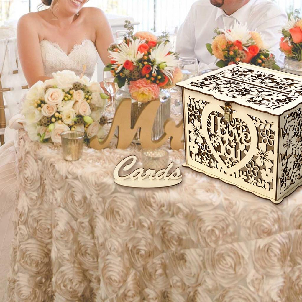 DIY Rustic Hollow Wedding Money Box Wooden Gift Card Box for Party Reception