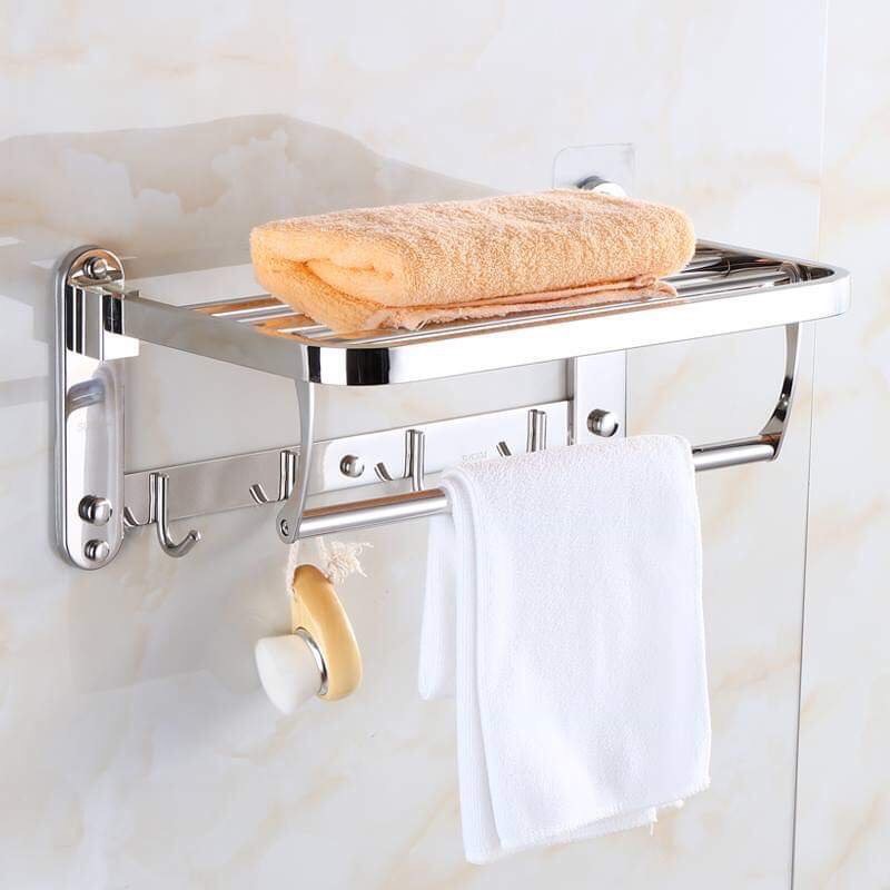 GIÁ TREO KHĂN TẮM - VẮT KHĂN PHÒNG TẮM 2 TẦNG INOX SUS304 DÀY HÀNG XỊN CÓ THỂ GẤP ĐỨNG - BẢN DÀI 59cm