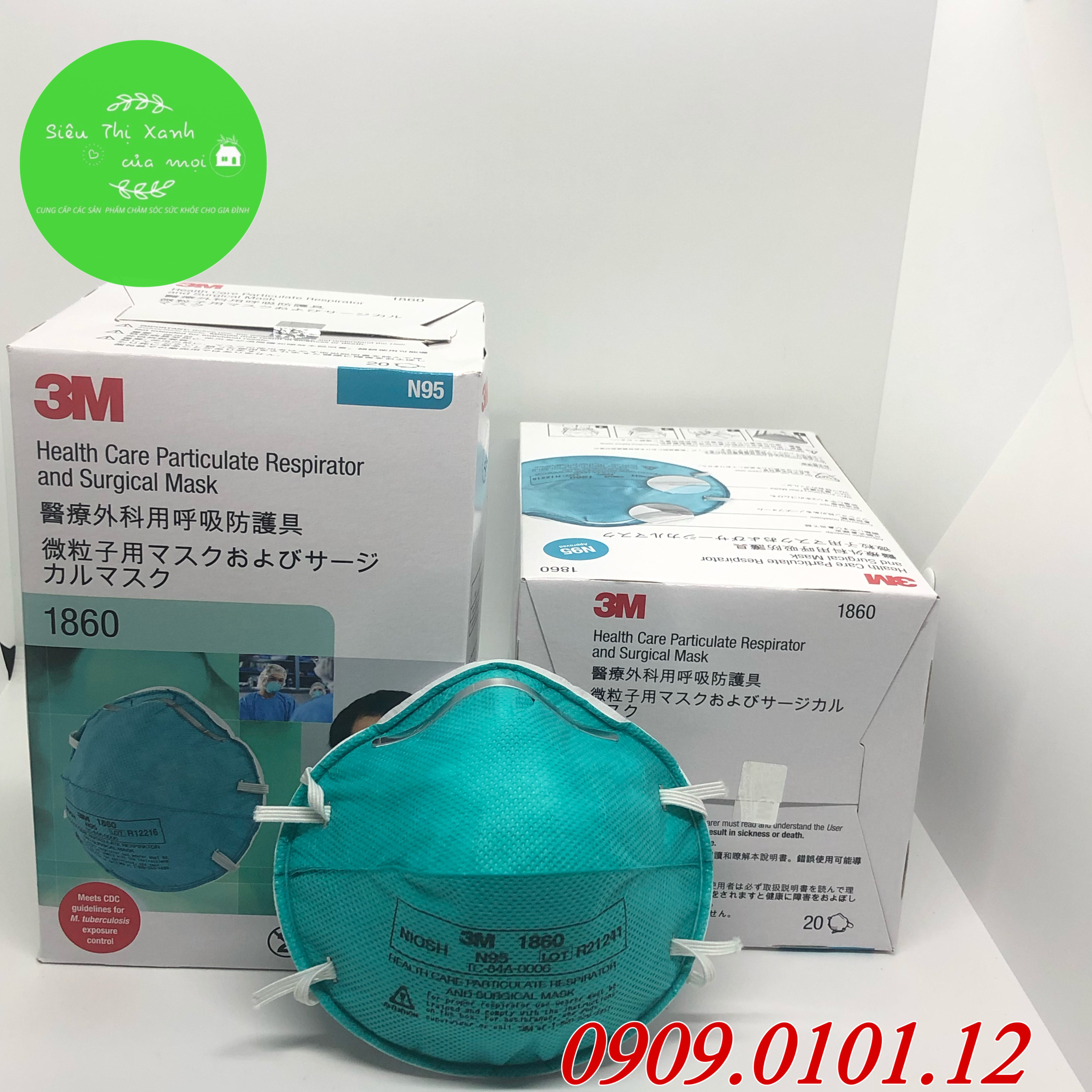 Khẩu trang 3m 1860 chính hãng hộp 20 cái, khẩu trang n95 mask đệm mũi cao cấp đạt tiêu chuẩn NIOSH (Mỹ)