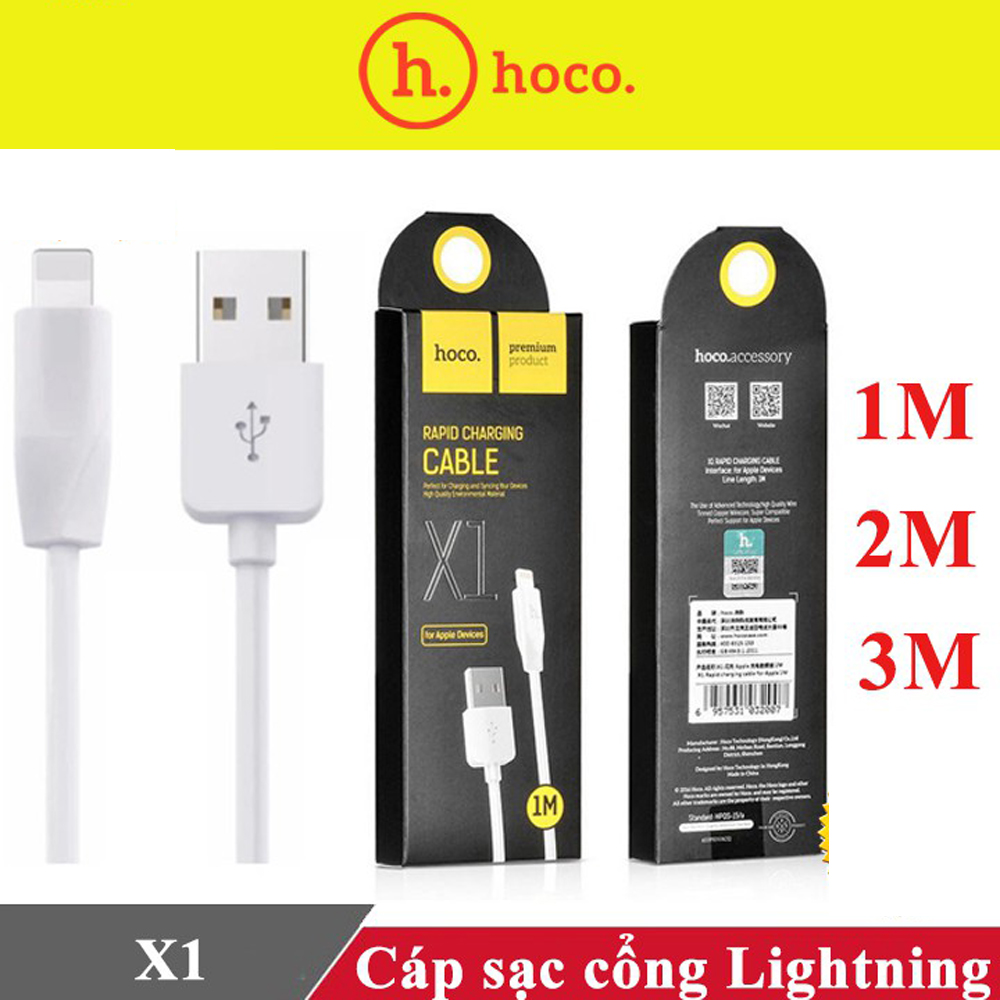 Cáp Lightning 1M /2M /3M Hoco X1 Trắng - Chính hãng