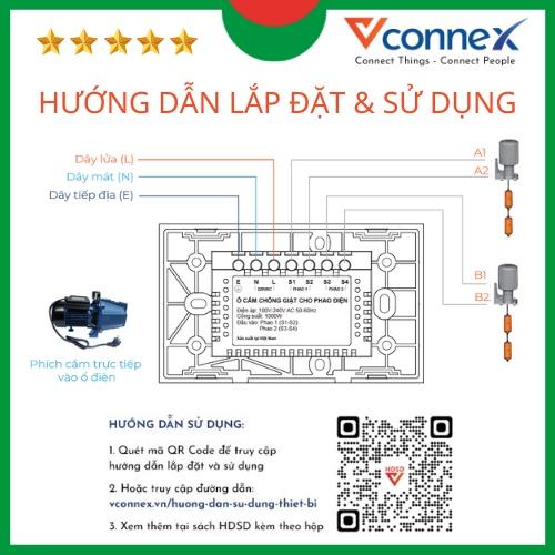 Ổ cắm máy bơm chống giật an toàn, chuyển nguồn cho van phao điện thông minh Vconnex