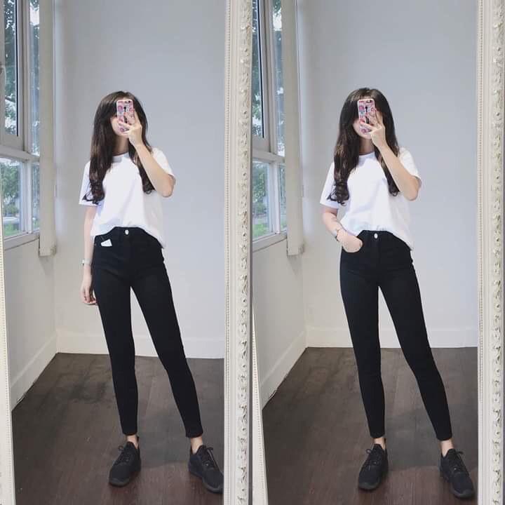 Quần jeans đen nữ co giãn size lưng cao