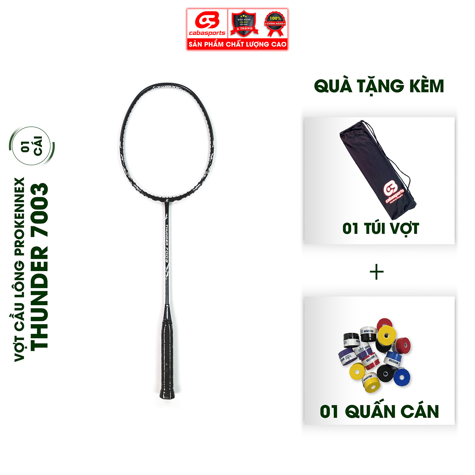 VỢT CẦU LÔNG PROKENNEX THUNDER 7003 CHẤT LƯỢNG CHÍNH HÃNG ĐÃ ĐAN LƯỚI TRỢ LỰC (1 cây) - Tặng kèm quấn cán và túi vải Cabasports