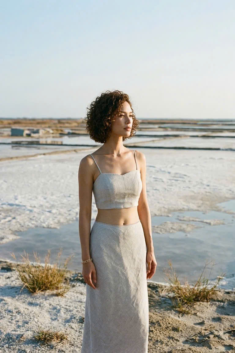 Áo Croptop Hai Dây Linen Vải Lanh Xám Muối Tiêu TOP208 Thời trang Hity