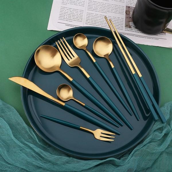 Set 4 món dao, dĩa, thìa đũa – inox mạ vàng cao cấp