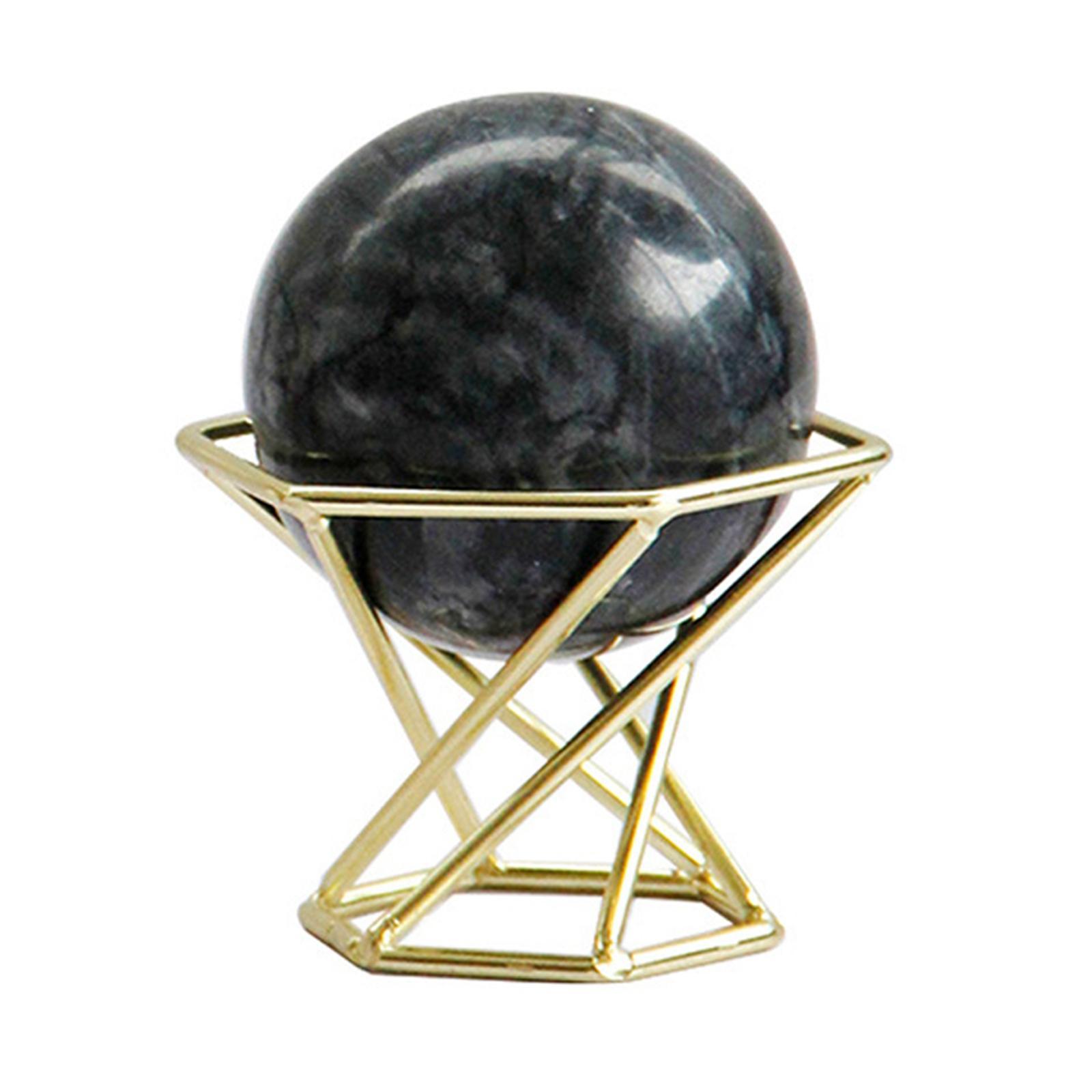 2" Black Marble Ball with Gold Metal Stand Decorative Ball Trinket Decor Marble Sphere for Table Office Decoration Ornaments