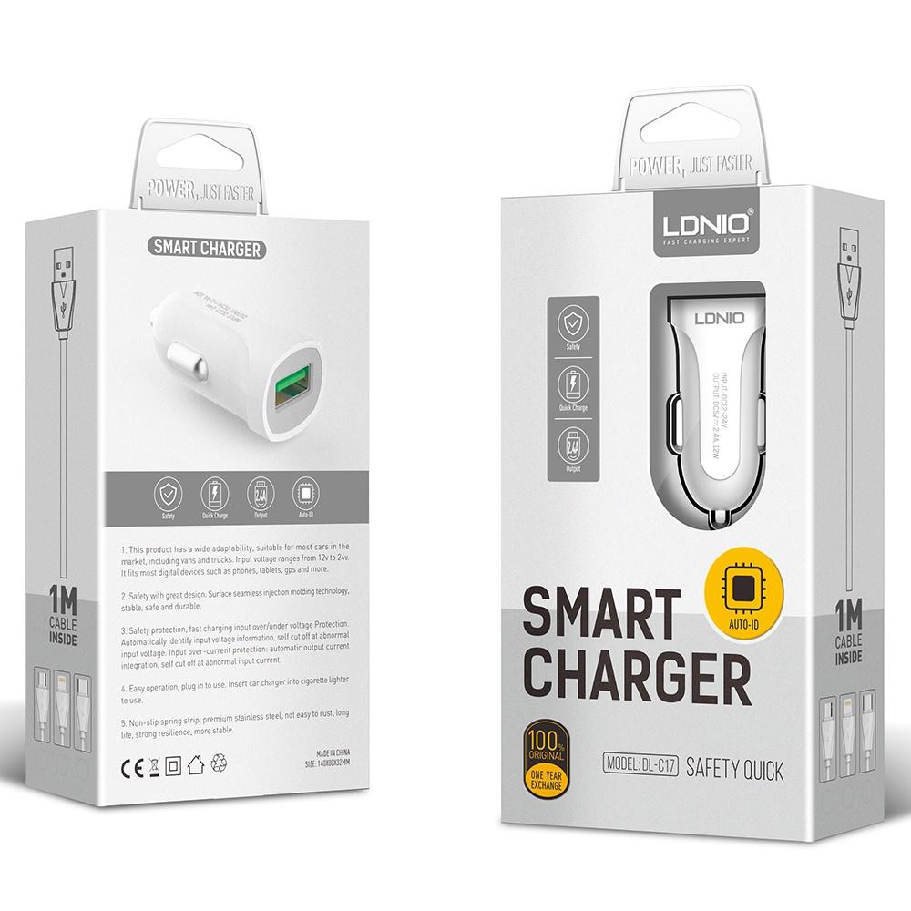 Tẩu sạc nhanh ô tô LDNIO 12w 1 cổng USB, tẩu sạc ô tô nhỏ gọn, hàng chính hãng - Thành Công Mobile
