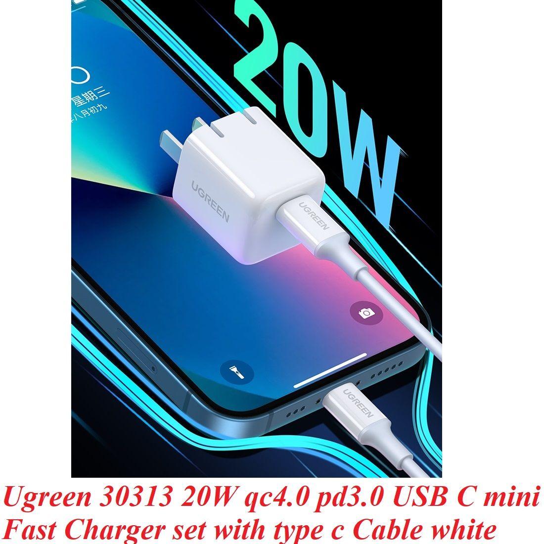 Ugreen UG30313CD249TK 20W QC4.0 PD3.0 Màu Trắng Bộ sạc nhanh PB và cáp Type-C - HÀNG CHÍNH HÃNG