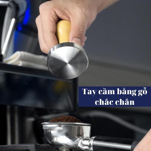 Tamper cán gỗ nén cà phê Espresso nhiều size 51 - 53 - 58 mm mặt inox 304 thiết kế trang nhã tinh tế và sang trọng