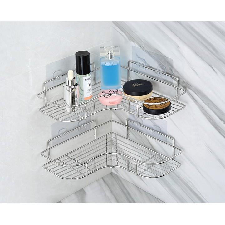 Kệ Góc Dán Tường INOX 304 siêu chắc, giá treo đồ nhà tắm, nhà bếp đa năng