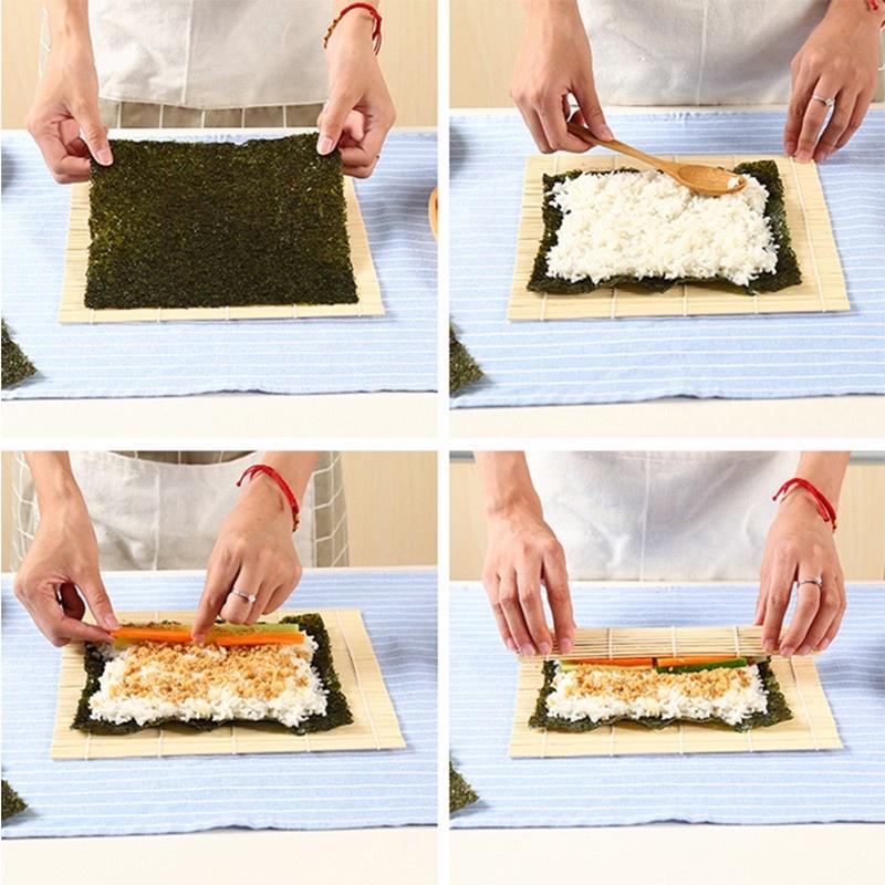 Dụng cụ làm cơm cuộn sushi bằng gỗ - Mành tre cuộn cơm rong biển kimbap Hàn Quốc - Đồ cuốn sushi bằng tre