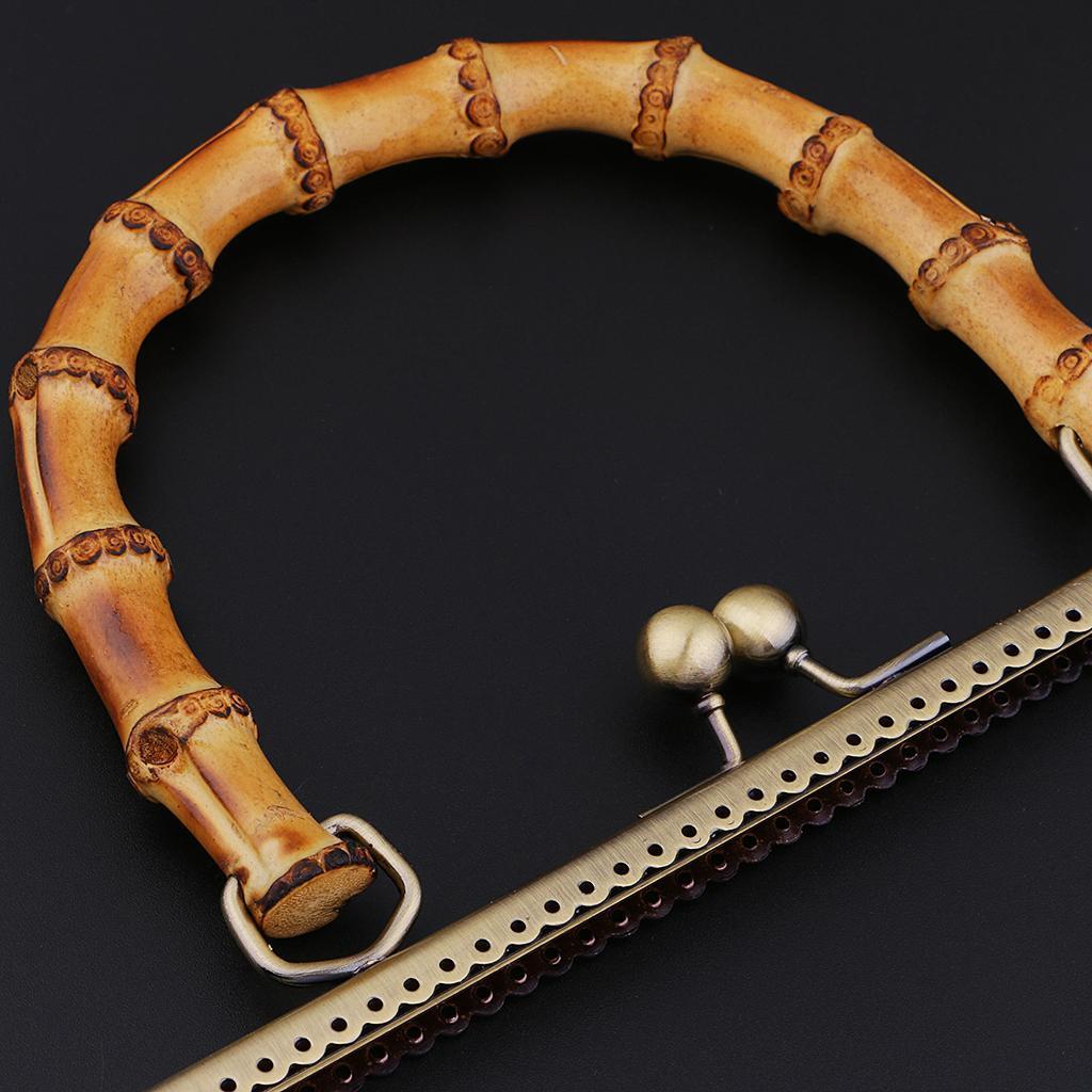 2pcs Bag Closure Clips Metal Bags Bag Hanger Bamboo Handle 25cm + 27cm for DIY Handbag Purse, Bronze