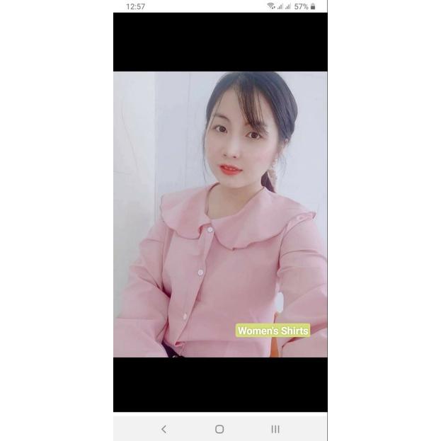 Áo sơ mi nữ công sở thời trang SURI lụa màu Hồng nữ tính,cổ 1 lá tròn,tay dài bo phồng rất dịu dàng