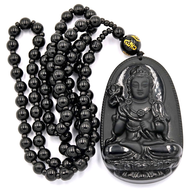 Vòng cổ Đại Thế Chí Bồ Tát thạch anh đen 6 cm MDS4