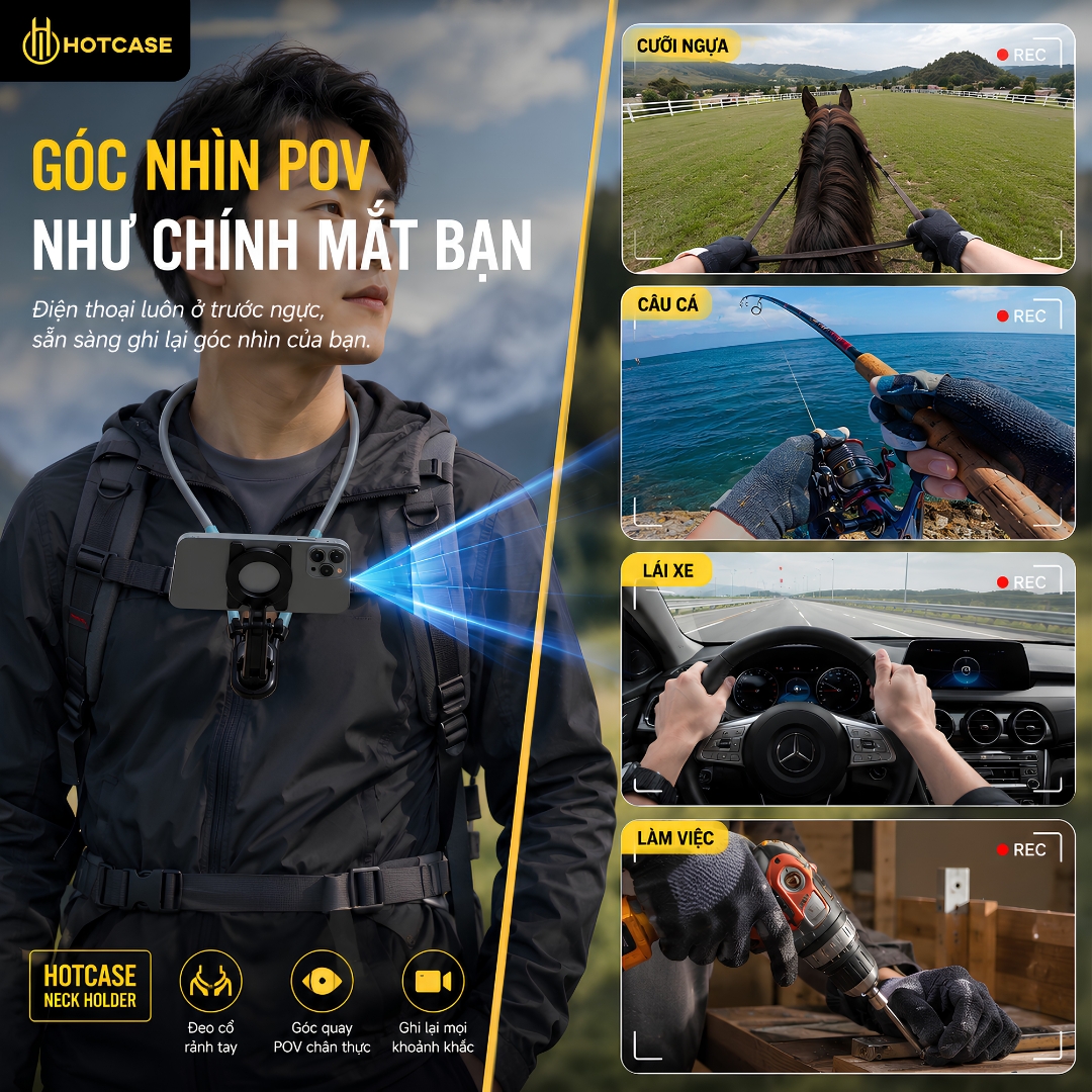 Giá đỡ đeo cô từ tính magnetic hỗ trợ quay phim HOTCASE Neck Holder cho điện thoại iPhone / Samsung hỗ trợ quay vlog, POV góc nhìn thứ 1 - Hàng nhập khẩu