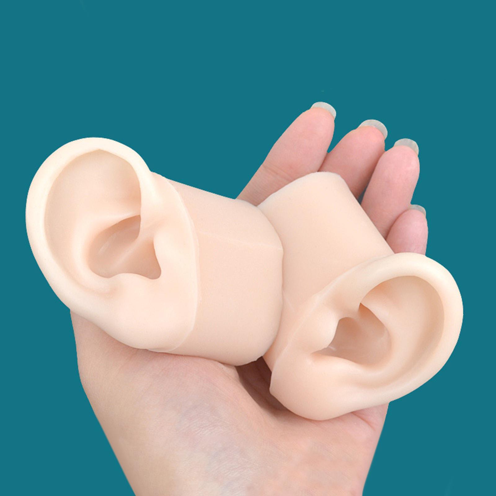 1Set Soft Silicone Ear Model with Base Delicate Texture Earrings Display