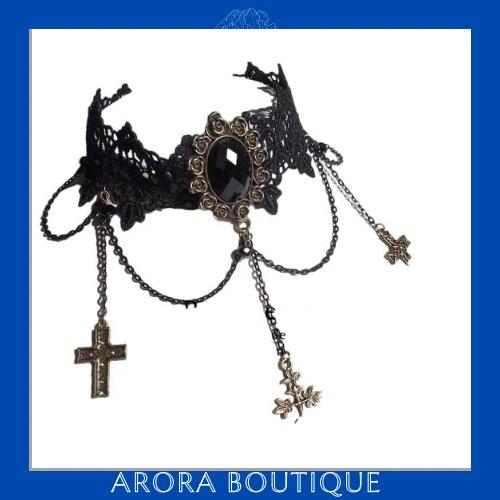 Choker hình thập giá ren đen cá tính - Vòng cổ cổ điển - Arora boutique