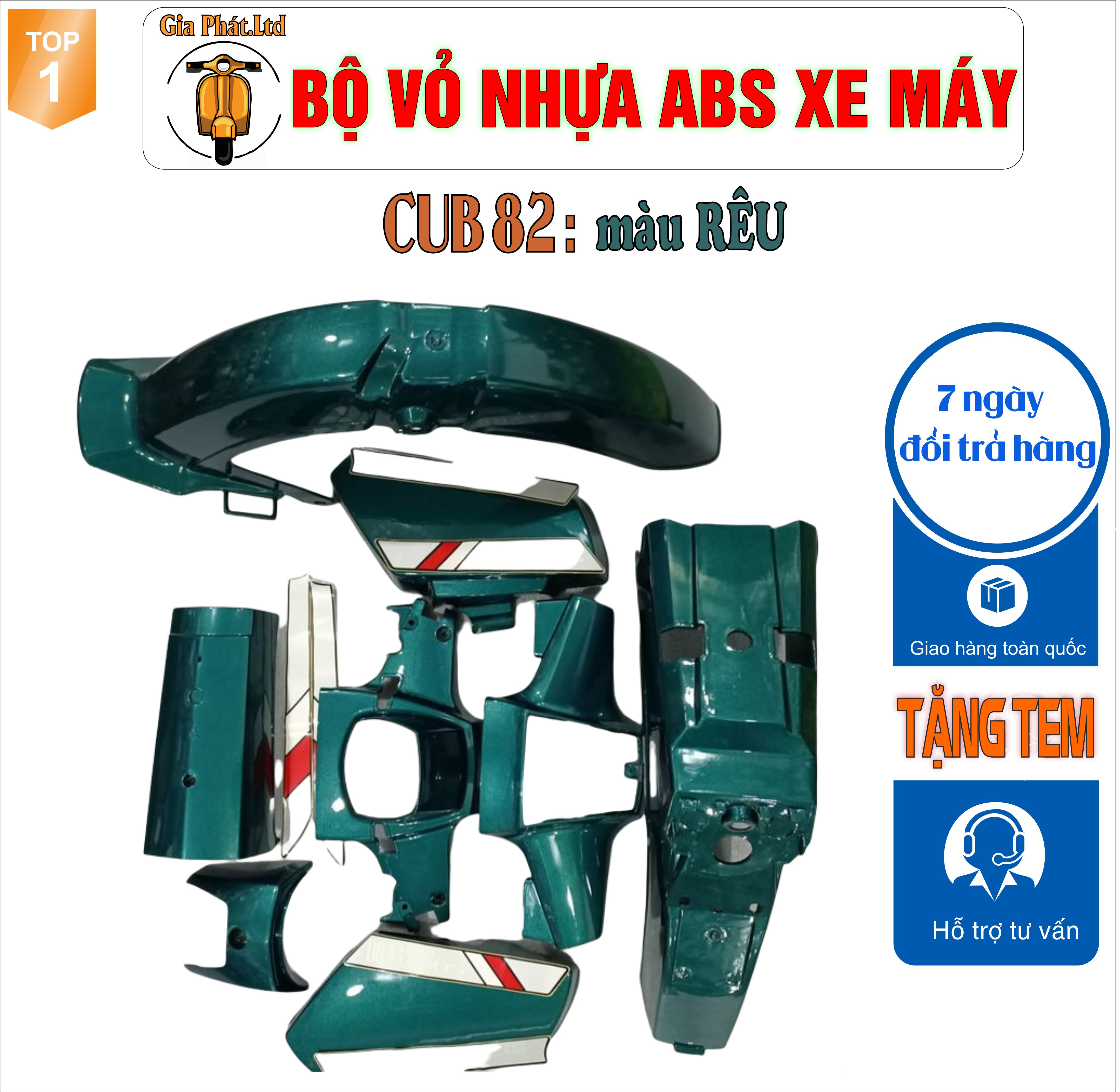 [Tặng tem] Bộ dàn áo xe Cub 82 màu XANH RÊU - nhựa ABS cao cấp -TKB-2957-5862