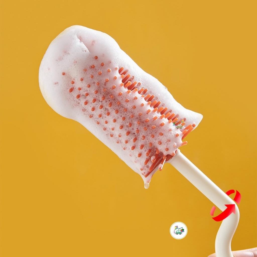 Cọ rửa bình sữa silicone ,cọ rửa bình sữa đặc biệt cho bé tay cầm dài, cọ rửa bình sữa di động, cọ núm vú