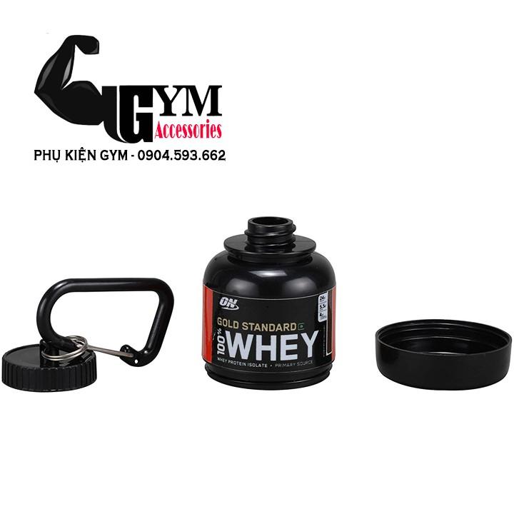 Bộ 2 sản phẩm bình đựng nước shake bottle và hộp đựng sữa bột ishake protein funnel ON Gold