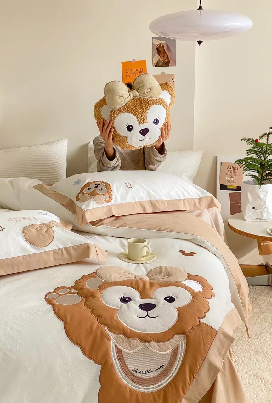 Set chăn ga COTTON LINEN gấu 5 món free tiền máy chun các kích cỡ