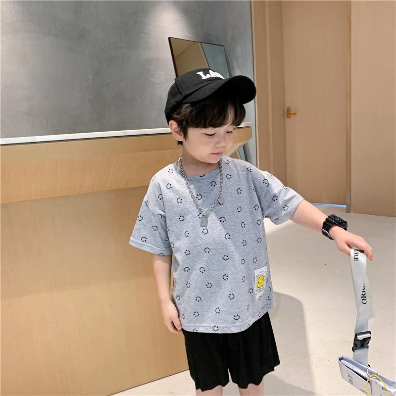 Áo thun bé trai Hàn Quốc ngắn tay cotton in hình mặt cười cá tính cho bé đi học đi chơi Magickids Quần áo trẻ em AO22033