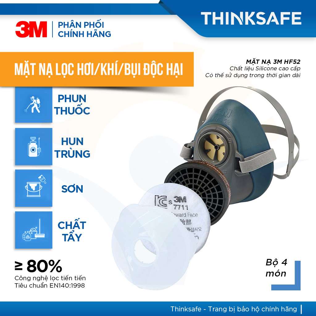 Mặt nạ phòng độc 3M HF52 mặt nạ lọc bụi, lọc hơi/khí độc kèm phin lọc 3301K-100