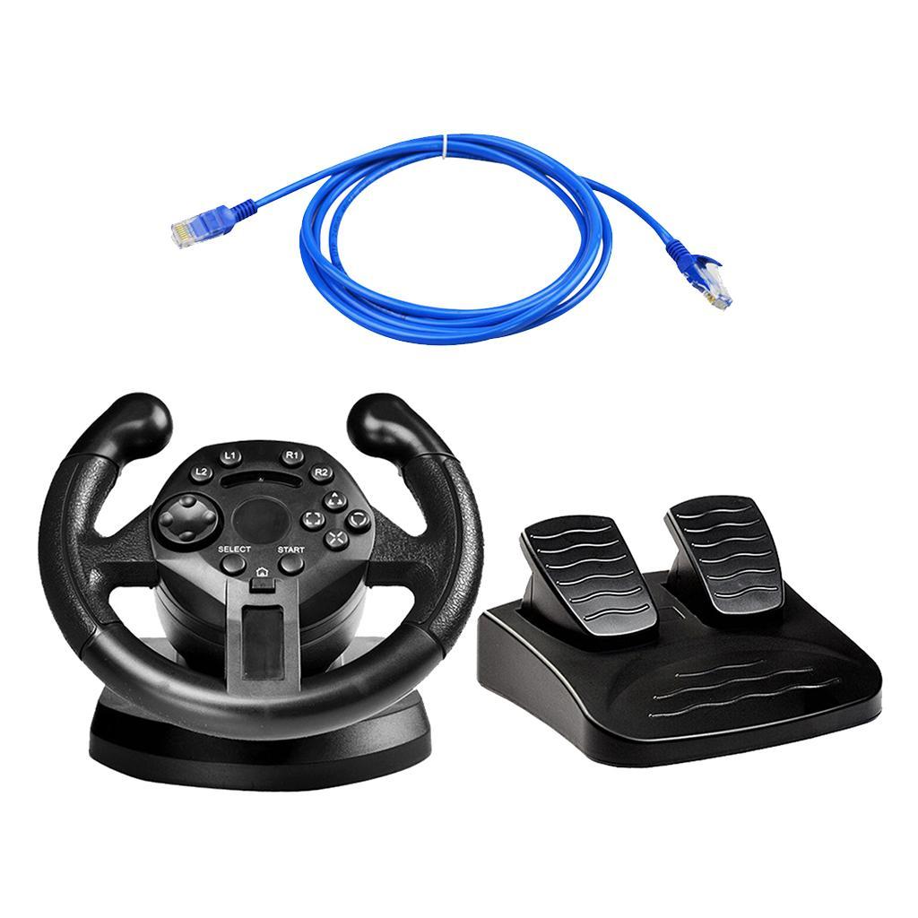 Driving Game Racing Steering Wheel+Brake Pedals USB Vibration for PS3