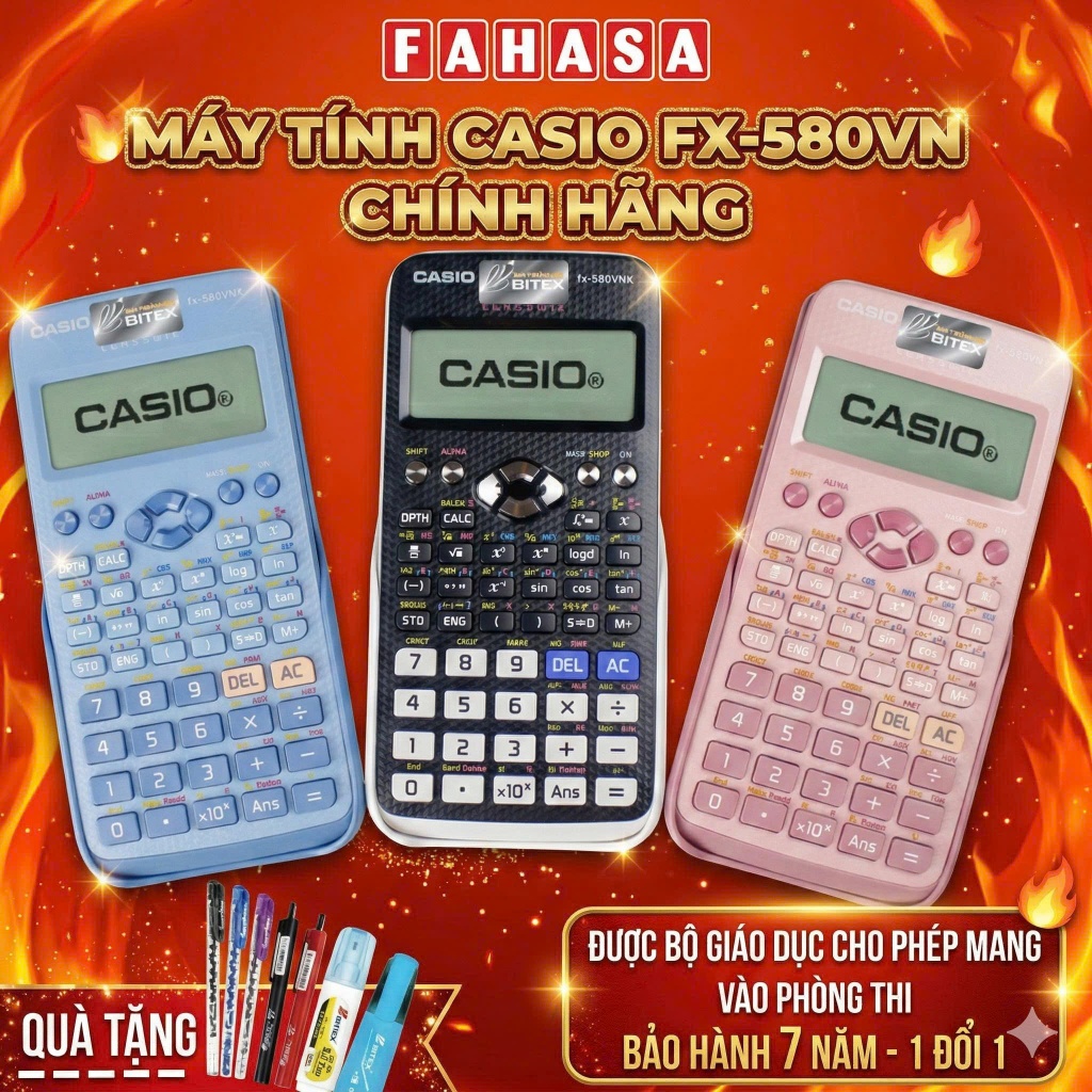 Máy Tính Casio FX 580VN X-PK - Màu Hồng - Tặng Kèm 3 Bút Gel G01 0.5 mm (2 Mực Tím + 1 Mực Xanh)