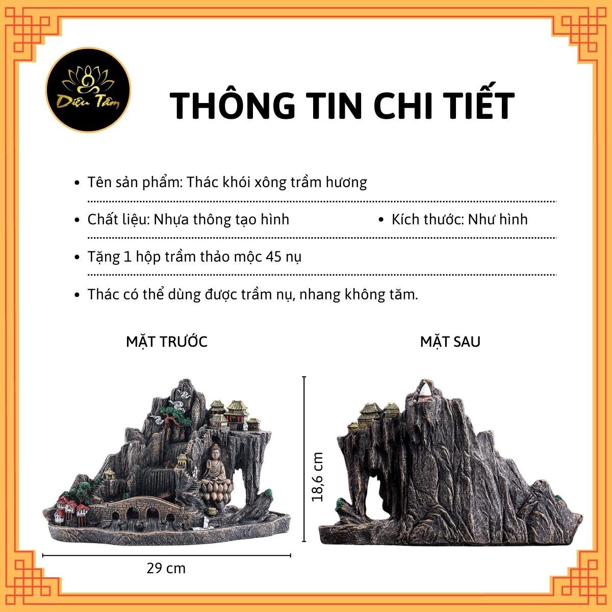 Thác khói trầm hương hình phật size to tặng 1 hộp trầm khói ngược xông trầm, thác khói non bộ tiểu cảnh trang trí