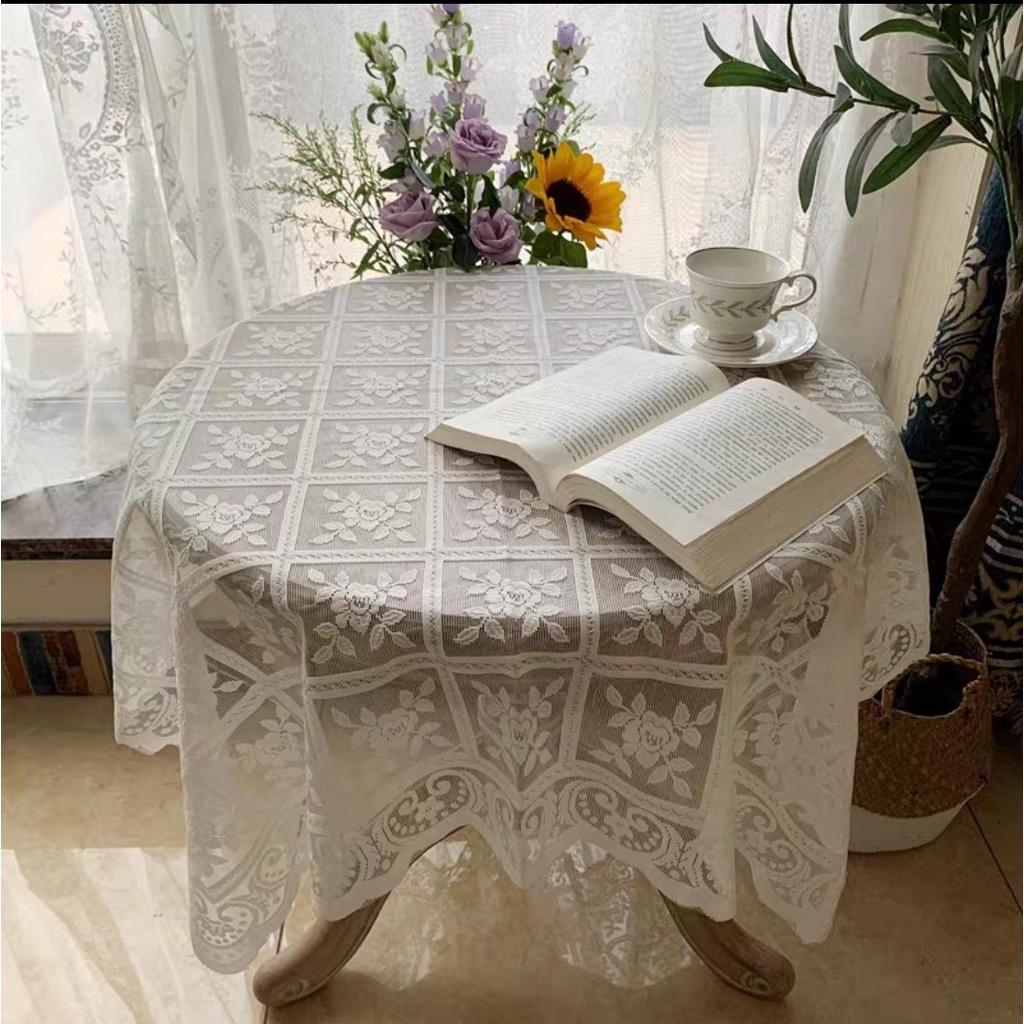 Khăn trải bàn vải ren hoa tuyệt đẹp trang trí bàn phòng khách, phủ tap đầu giường phong cách Bắc Âu KB-02