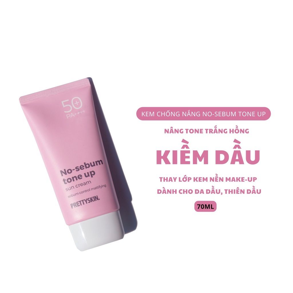 Kem Chống Nắng Pretty Skin Nâng Tone Kiềm Dầu No-Sebum Tone Up 70ml SPF 50+ PA++++ Kiềm dầu, nâng tone, che khuyết điểm