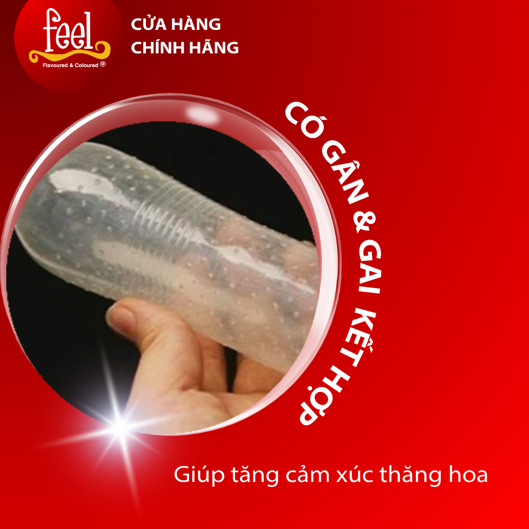 Bao cao su Feel 4 in 1 (12 bao) - Bao cao su kéo dài thời gian, có Gân và Gai.