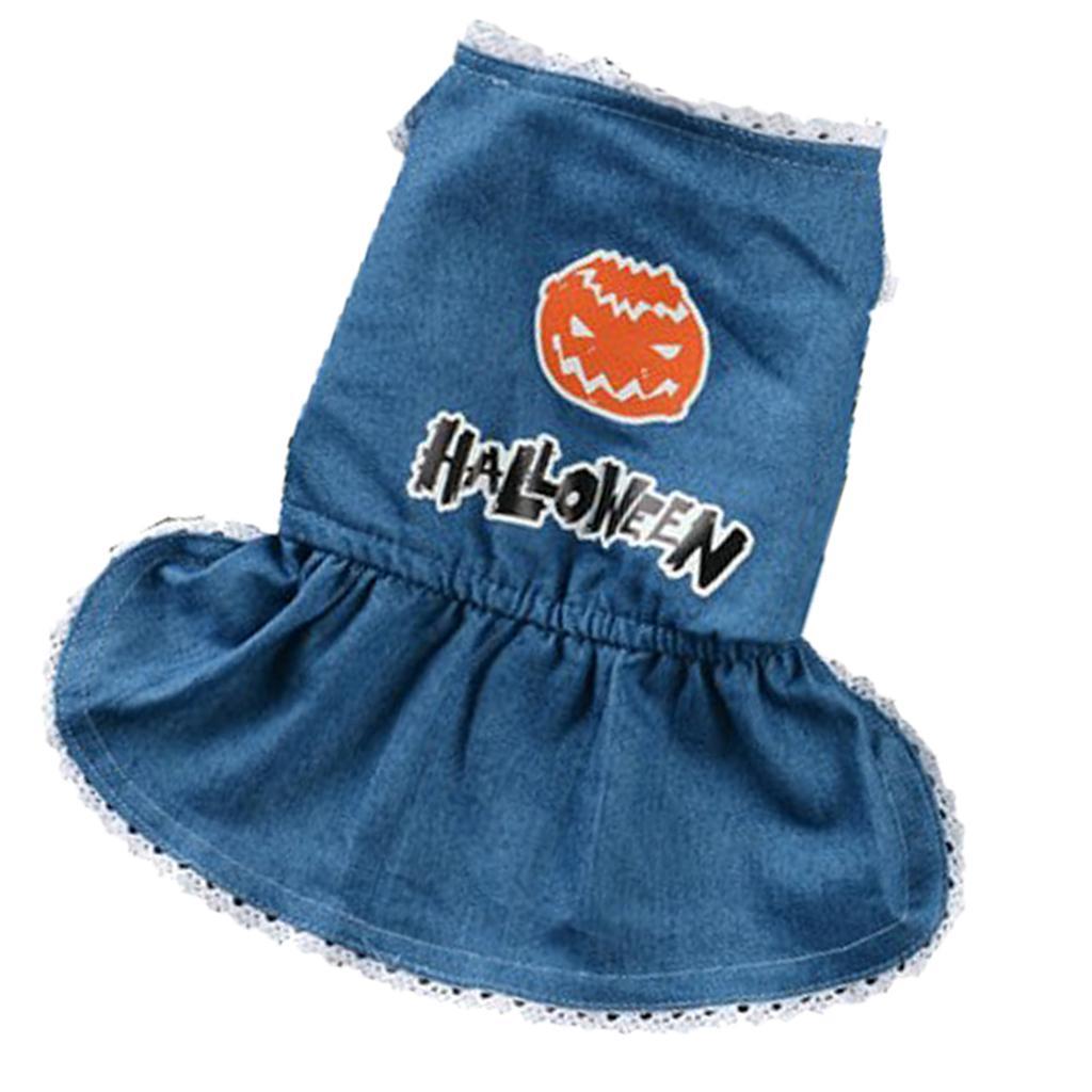 Halloween Pet Dog Dress Jeans Skirt Puppy Clothes Apparel Accessory