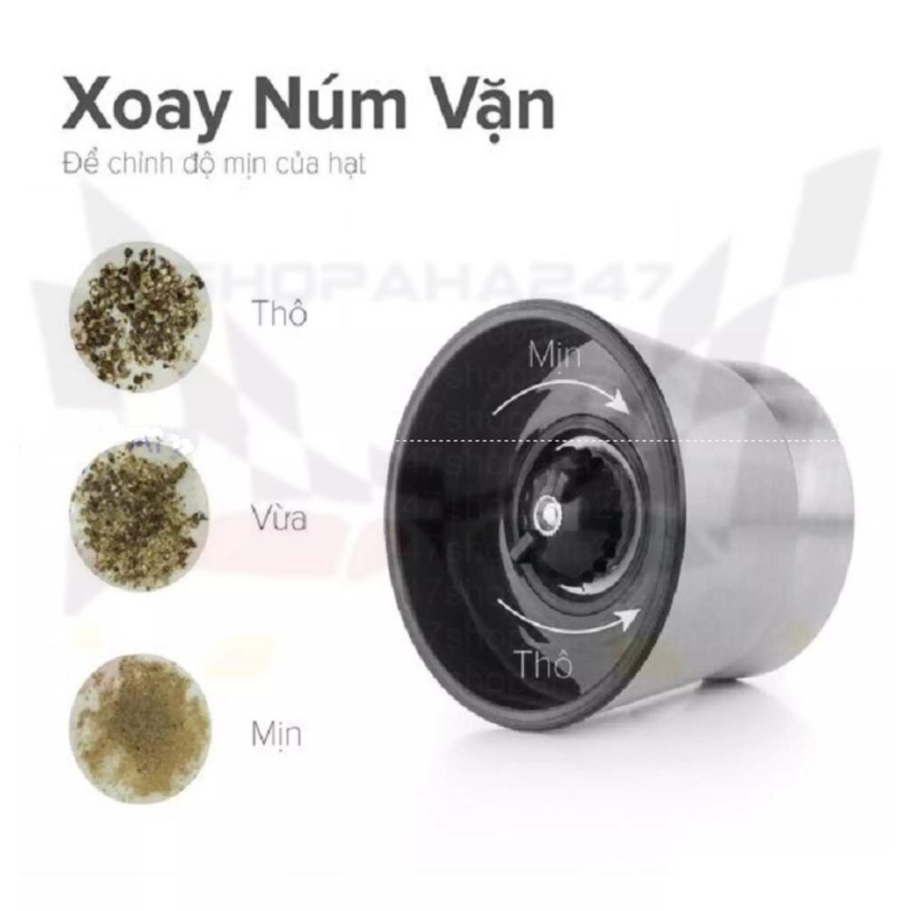 Cối (Lọ) xay tiêu thủy tinh cầm tay nắp inox