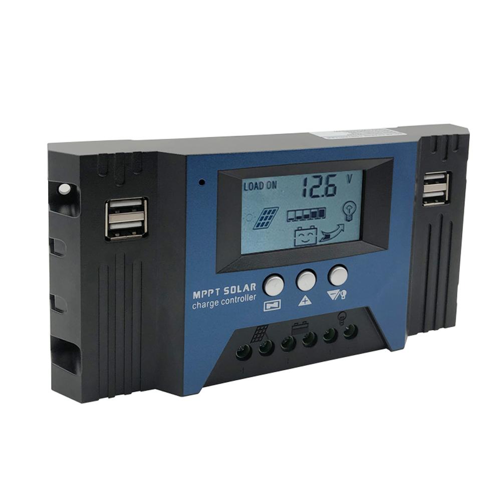60A MPPT Solar Charge Controller 12/24V Auto Focus Solar Panel Controller Battery Intelligent Regulator with 4 USB Output Adjustable Parameter LCD Display Timer Setting