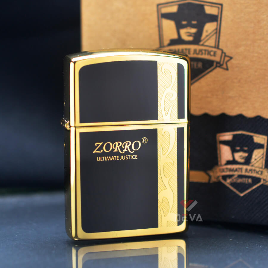 Bật Lửa Xăng Đá Zorro Sơn Mài Dải Hoa Văn Z9610