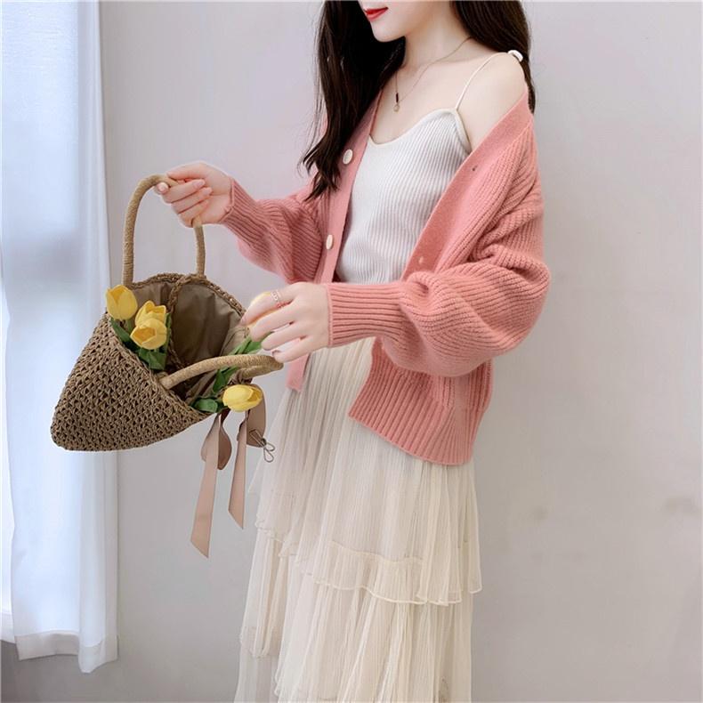 Áo cardigan len nữ dáng lửng tay bồng trẻ trung, thời trang phong cách trẻ