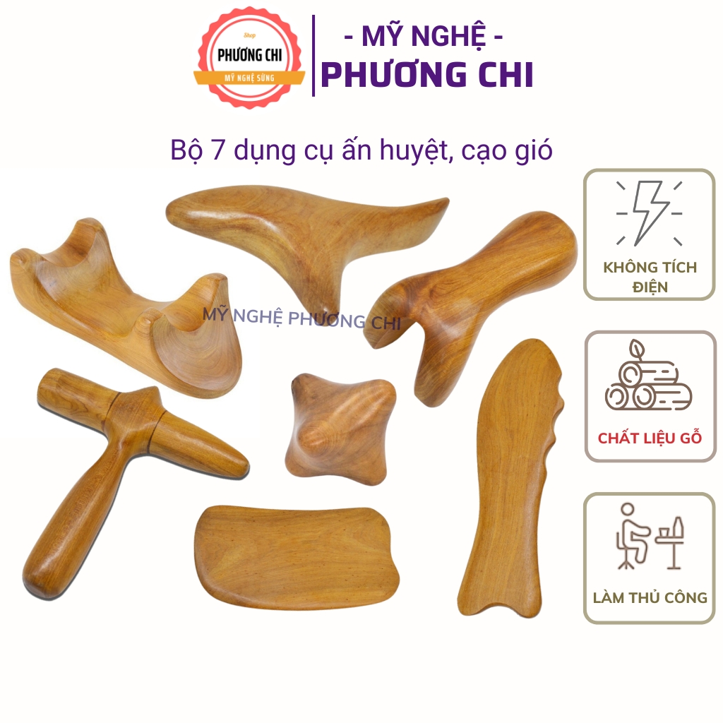 Combo bộ 7 Dụng Cụ Ấn Huyệt, Cạo Gió Mát Xa Giúp Đả Thông Kinh Mạch Và Lưu Thông Khí Huyết | Mỹ Nghệ Phương Chi