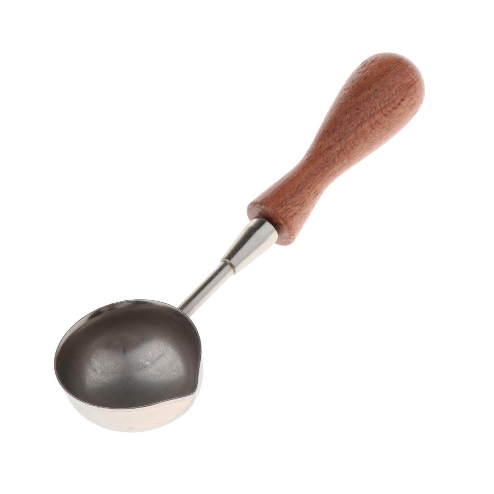 Brass/Stainless Steel Wax Spoon Vintage Elegant Wooden Handle Copper Wax Sealing Stamp Melting Spoon for Wedding Invitations Envelope Wax Seal Spoon