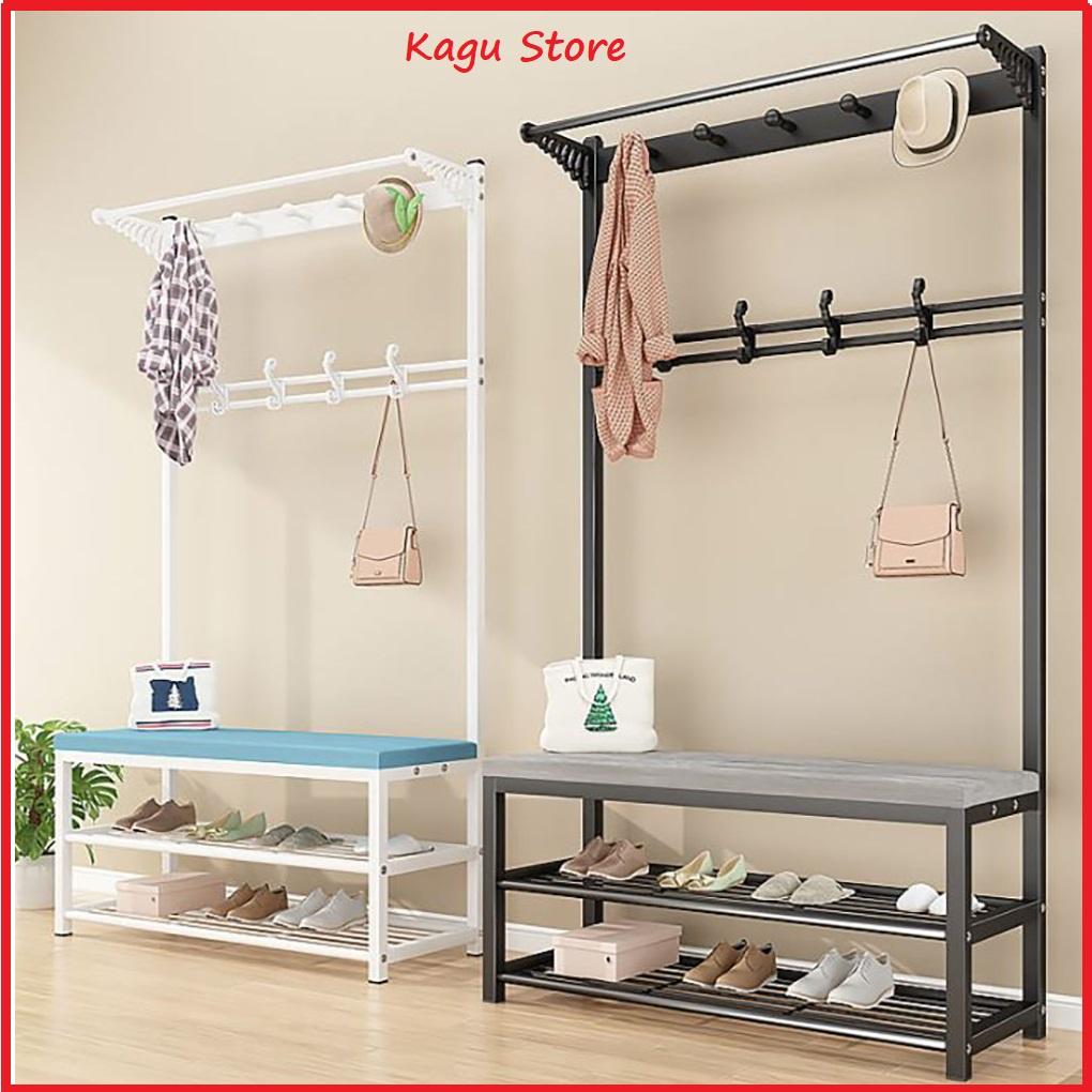 Kệ treo quần áo tiện ích , kệ treo quần áo kèm ghế ngồi khung sắt kích thước 100 x 55 x 75cm