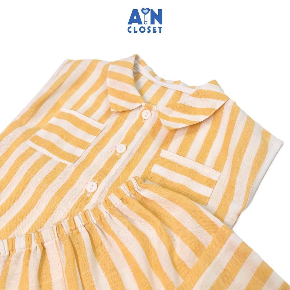 Bộ quần áo ngắn unisex Kẻ vàng trắng cổ sơ mi linen cotton - AICDBT0TKXQK - AIN Closet